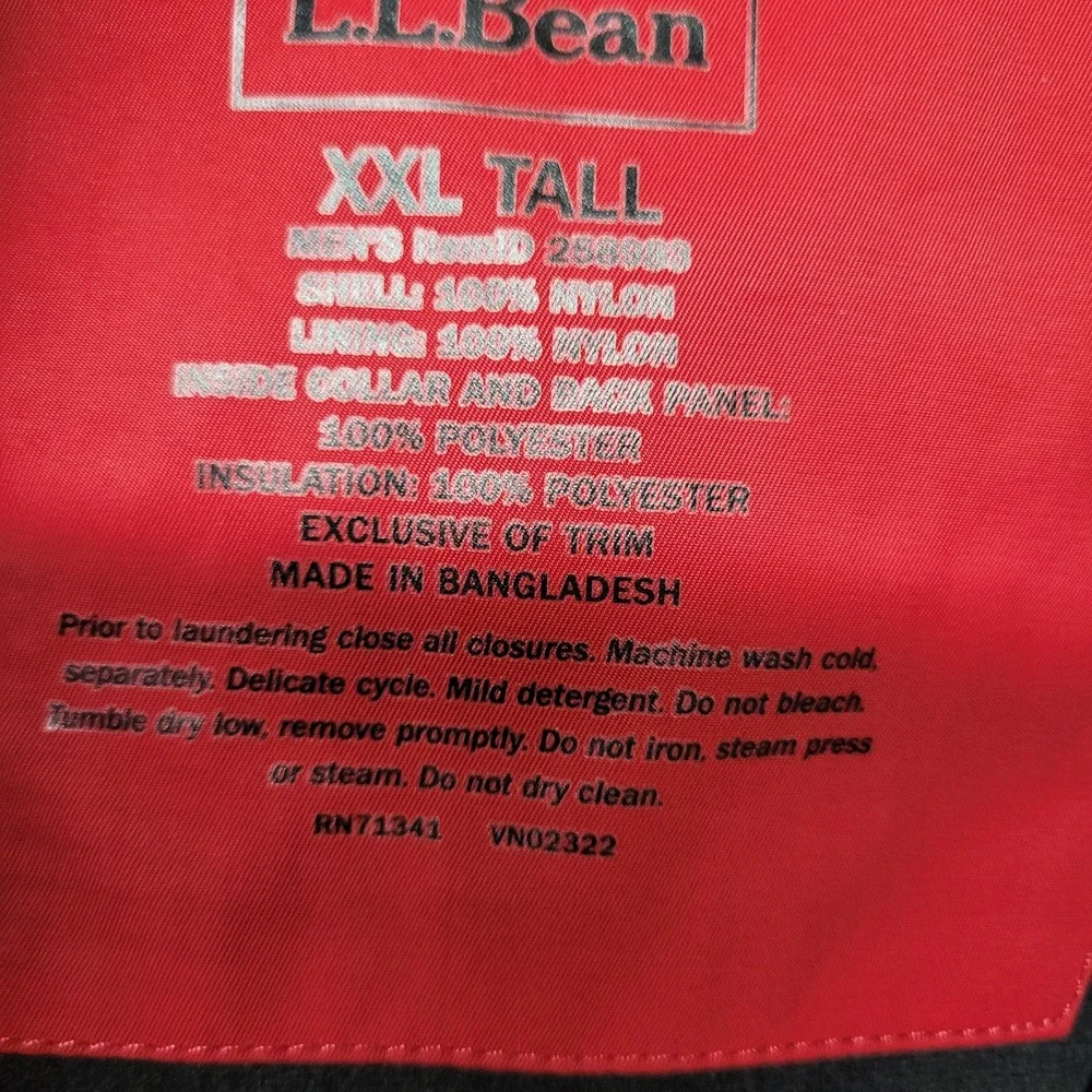LL Bean Mens XXL Tall Rugged Ridge Parka Red Black Insulated Hooded Jacket